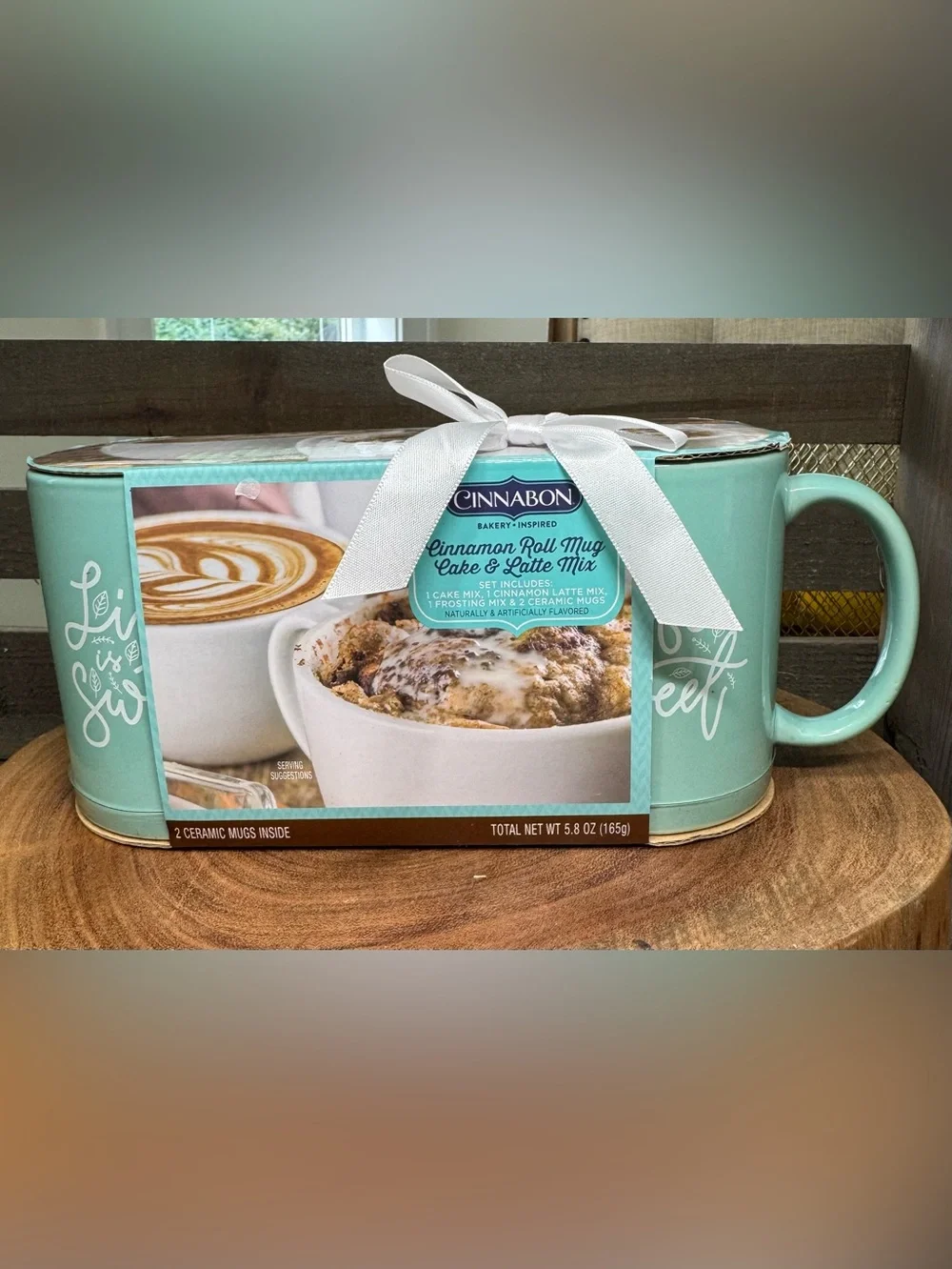 Cinnabon Cinnamon Roll Mug Cake & Latte Mix Gift Set - 2 Mint Green Mugs